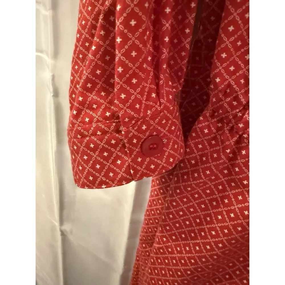Womens Handmade Modest Dress Grandma Cottage Core XXL Red‎ Button Granny Prairie